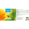 Bio‑Produktverpackung für Akazienfaser‑Pulver der Marke Anatis: Auf der Vorderseite ein großer gelber Sonnenblumen‑ähnlicher Blütenkopf mit einem Marienkäfer und dem Schriftzug ‚akazien faser BIO‘ sowie der Marke ‚anatis‘ und ‚nahrungsergänzungsmittel‘; rechts daneben ist das Nährwert‑ und Zutatenetikett der 360‑g‑Packung mit Angaben zur Ballaststoffzusammensetzung und Tagesdosis zu sehen.