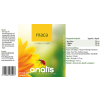 Produktetikett des Nahrungsergänzungsmittels ‚anatis maca + L‑Arginin + L‑Lysin‘ mit gelb‑grünem Hintergrund, einer großen gelben Blüte links und einem roten Marienkäfer; in der Mitte Produktname ‚maca‘, rechts Nährwert‑ und Inhaltsstoffangaben wie Maca‑Pulver, L‑Arginin und L‑Lysin, sowie Einnahmeempfehlung und Nettofüllmenge 104,22 g (180 Kapseln).