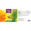 Etikett des Nahrungsergänzungsmittels ‚anatis micro base + aronia‘ mit gelb‑grünem Hintergrund, einer großen Sonnenblume links und einem Marienkäfer, Produktname ‚micro base + aronia anatis‘ und Nährwert‑/Inhaltsstoffangaben, Nettofüllmenge 360 g.