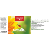Produktetikett einer Dose mit Nahrungsergänzungsmitteln ‚anatis vitamin K2‘ mit gelbem Blumenmotiv und Marienkäfer, Angaben zu Inhaltsstoffen und Tagesdosierung.