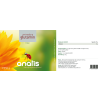 Produktetikett eines Nahrungsergänzungsmittels ‚Aminosäure Glutamin‘ von anatis in Pulverform: Links großes gelb‑oranges Sonnenblumen‑ oder Blütenbild mit einem Marienkäfer und dem Schriftzug ‚aminosäure glutamin Pulver‘ auf hellem Hintergrund, in der Mitte der weiße Markenname ‚anatis‘, rechts eine Tabelle mit wertgebenden Inhaltsstoffen und Angaben zur Tagesdosis sowie Hinweise zur Einnahme und Zutaten, darunter ein Barcode.