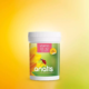 Weiße Dose mit grün-gelbem Etikett und Aufschrift ‚Vitamin D3 + K2 + Goji Beere‘ von Anatis Naturprodukte, Nahrungsergänzungsmittel mit 90 Kapseln vor gelb-grünem Hintergrund.